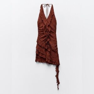 Zara Brown Asymmetrical Ruffled Sundress